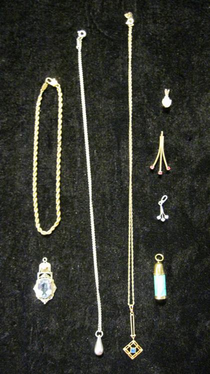 Appraisal: Group of necklaces and pendantsEight pieces total of varying gold