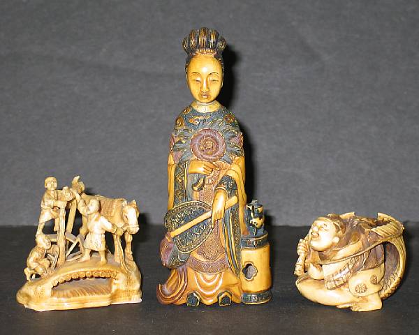 Appraisal: Three ivory studies The first a Meiji Period okimono of