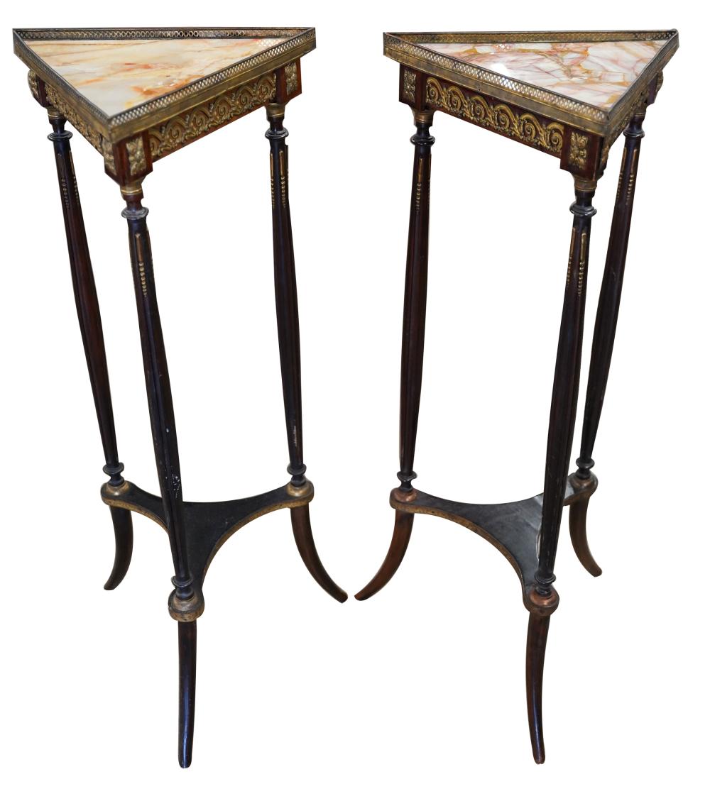 Appraisal: PAIR OF MARBLE-INSET PLANT STANDSwalnut with gilt metal mounts each