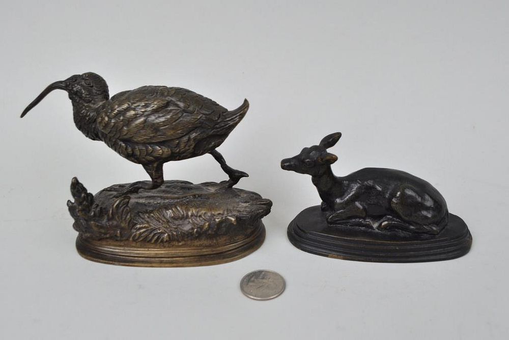 Appraisal: Two Bronze Sculptures comprising fawn signed 'Barye and F Barbedienne