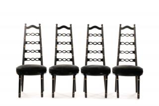 Appraisal: Set Black Hollywood Regency Bamboo Dining Chairs American circa s