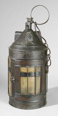 Appraisal: English tin lanthorn lantern four horn windows with wire mounts