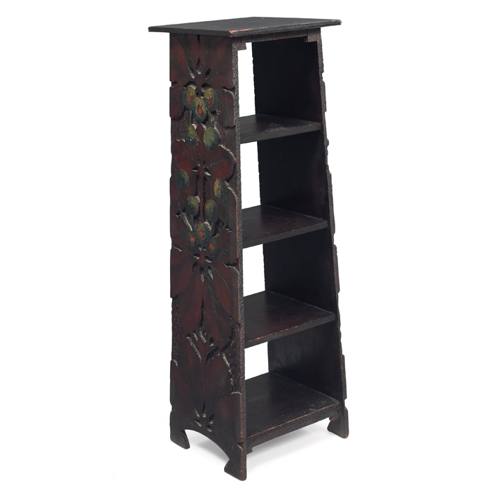 Appraisal: Arts and Crafts magazine stand square top above four shelves