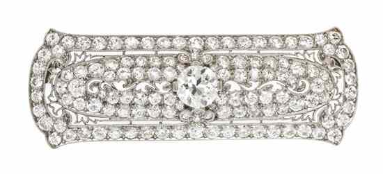 Appraisal: An Art Deco Platinum and Diamond Bar Brooch containing one