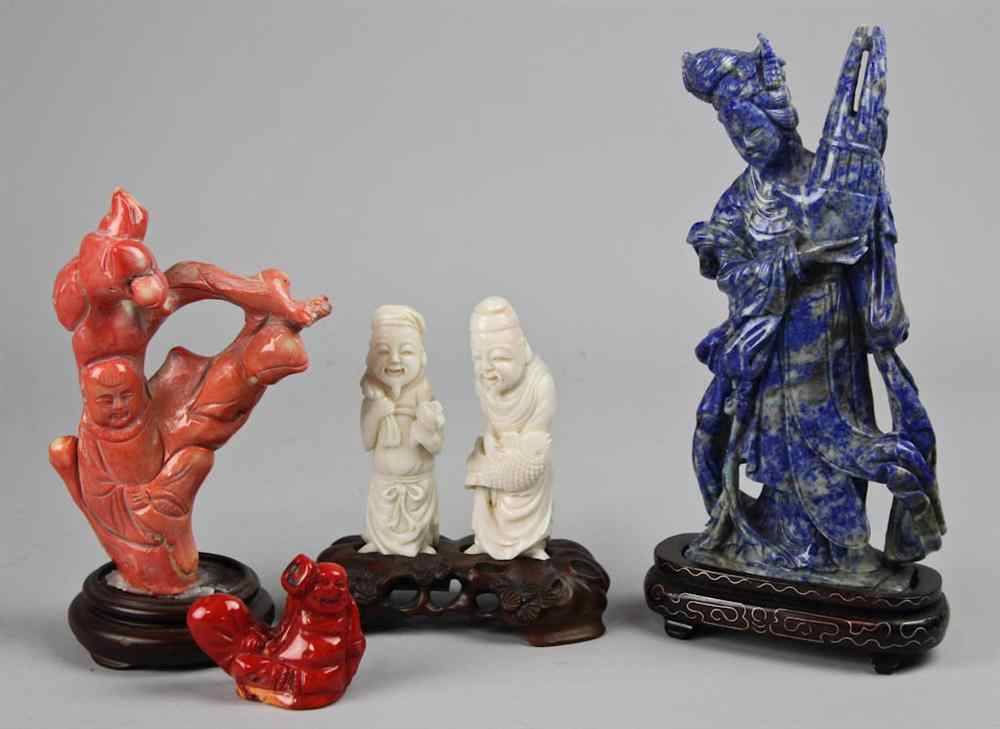 Appraisal: CHINESE CORAL CARVINGS including a branched-form carving of a man