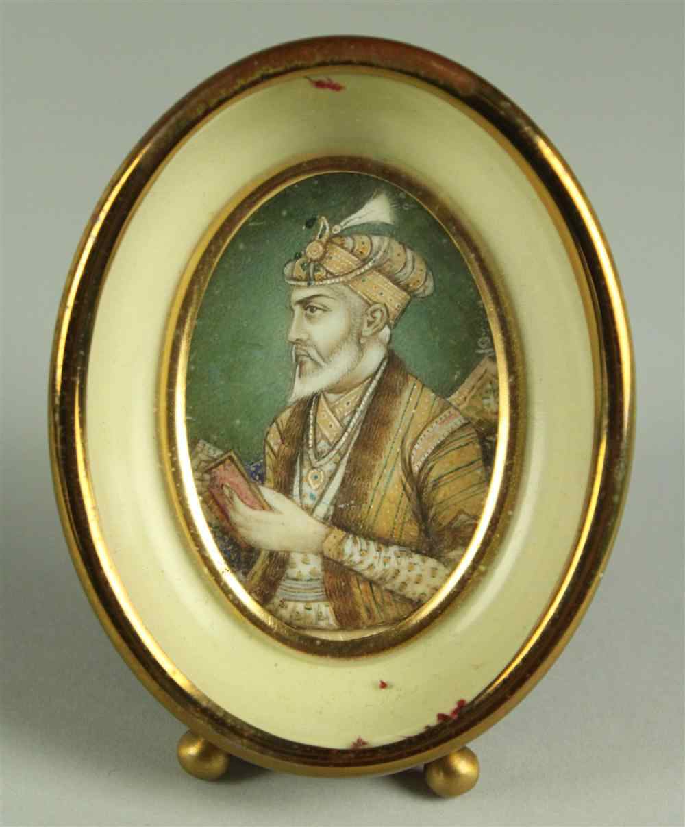 Appraisal: OVAL PORTRAIT MINIATUR E POSSIBLY OF MUGHAL EMPEROR SHAH JAHAN