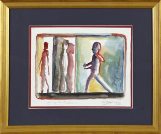 Appraisal: Noel Rockmore - Figure Approaching Other Figures th c watercolor