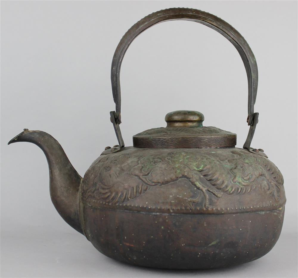 Appraisal: JAPANESE TETSUBIN KETTLE MEIJI PERIOD with raised dragon design -