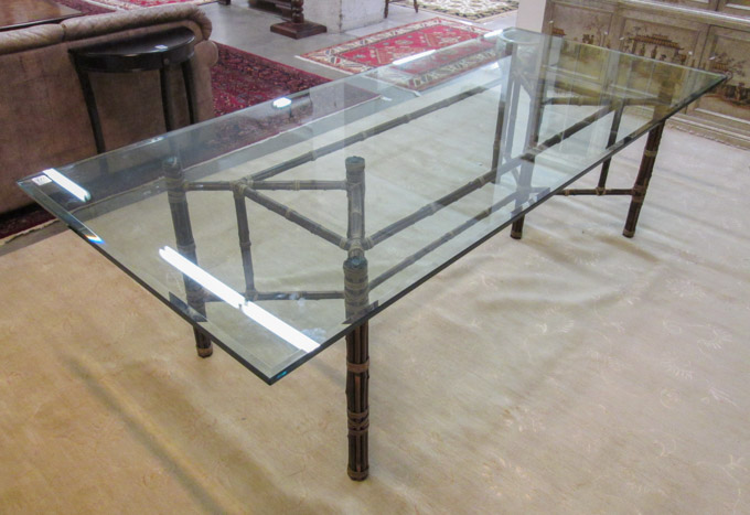 Appraisal: McGUIRE GLASS-TOP BAMBOO DINING TABLE McGuire Furniture Co San Francisco