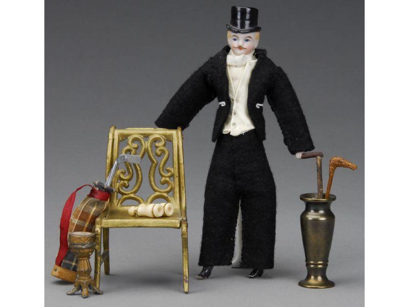 Appraisal: Dollhouse Gentleman with Top Hat A German dollhouse doll with