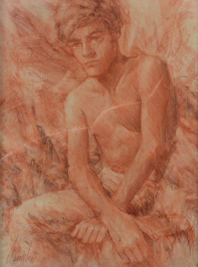 Appraisal: SAWICKI William American - Portrait of Bare-chested Seated Young Man