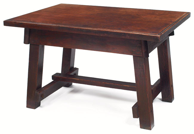 Appraisal: Arts amp Crafts library table in fir paneled rectangular top