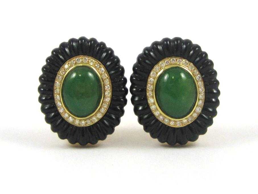 Appraisal: PAIR OF JADE AND BLACK ONYX EARRINGS each k yellow