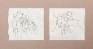 Appraisal: Paul Desmond Brown Two Polo Player Pencil Drawingseach by in