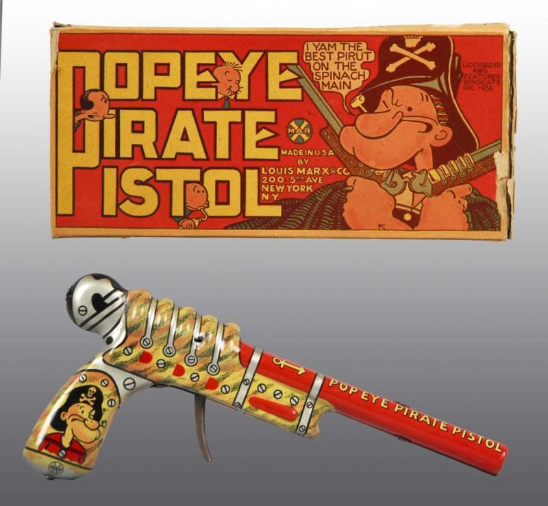 Appraisal: Tin Marx Popeye Pirate Clicker Pistol Description American Working Marked