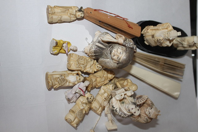 Appraisal: A COLLECTION OF JAPANESE SMALL CARVED IVORY AND BONE OKIMONOS