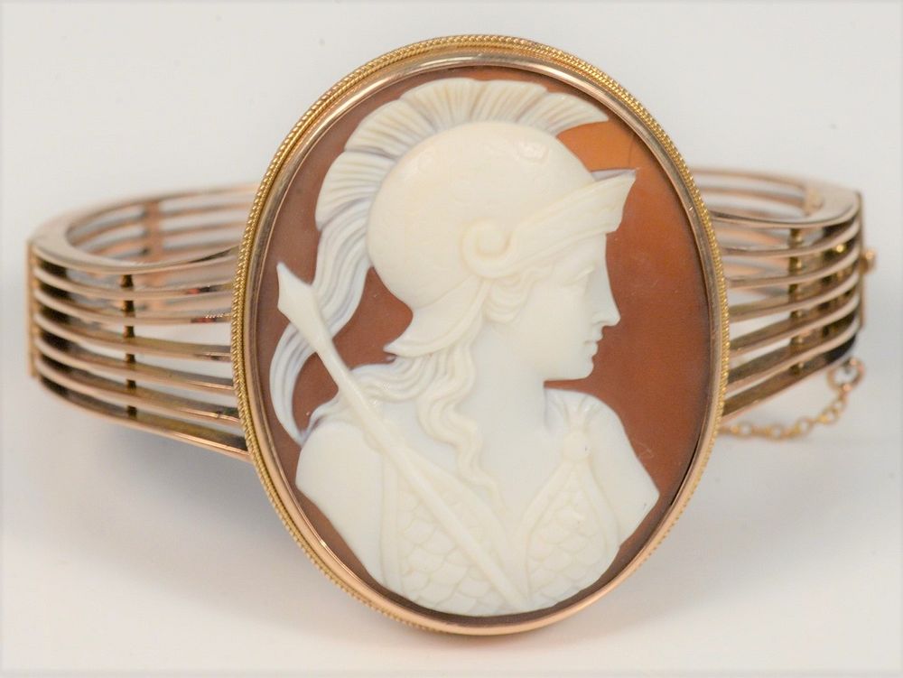 Appraisal: Birks Karat Gold Bangle Bracelet mounted with oval shell cameo