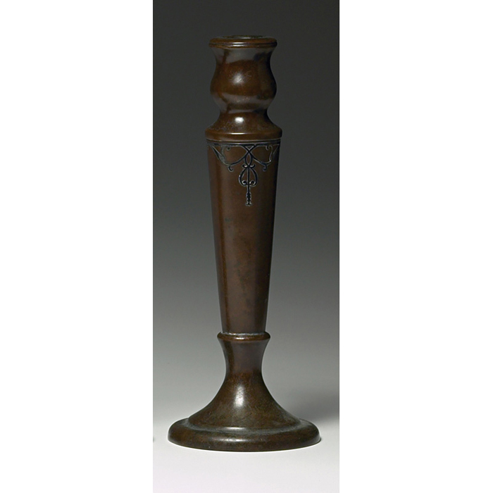 Appraisal: Heintz candlestick sterling on bronze applied organic design original patina