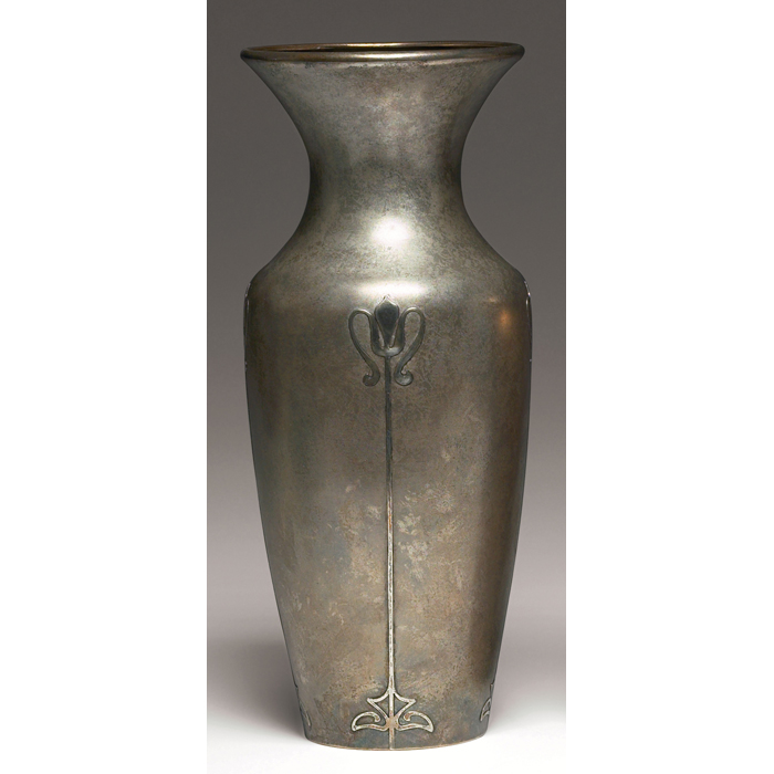 Appraisal: Heintz vase large form sterling on bronze applied organic design