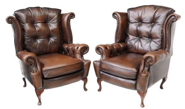 Appraisal: pair English Queen Anne style wingback armchairs late th c