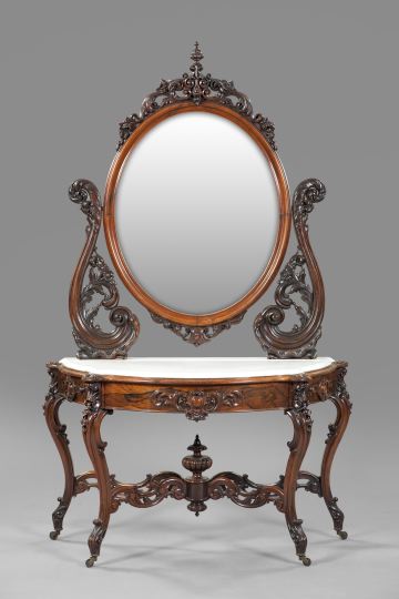 Appraisal: Rare and Fine American Rococo Revival Rosewood and Marble-Top Duchesse