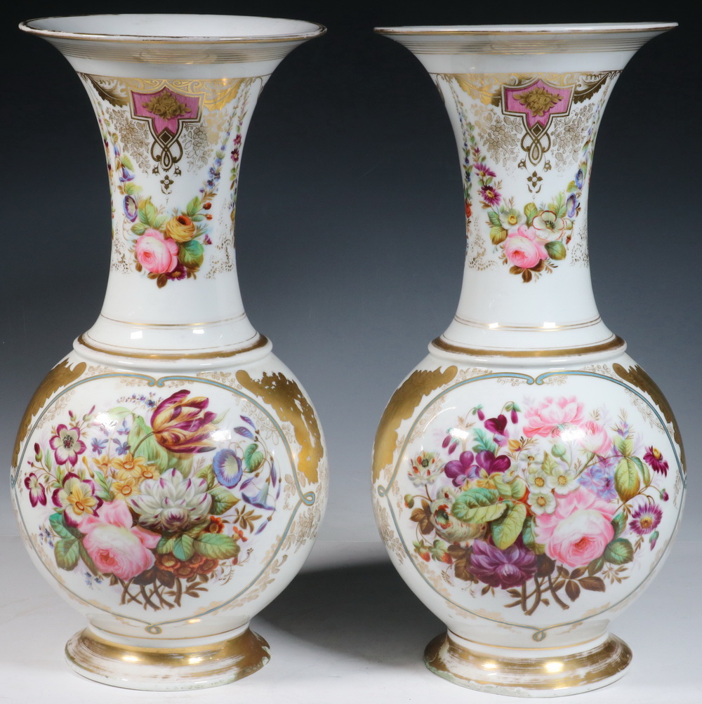 Appraisal: PR CONTINENTAL PORCELAIN VASES Pair of th c Hand Painted