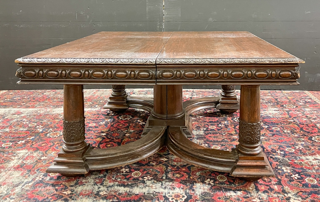 Appraisal: Circa oak Square top with foliate carved top edge and