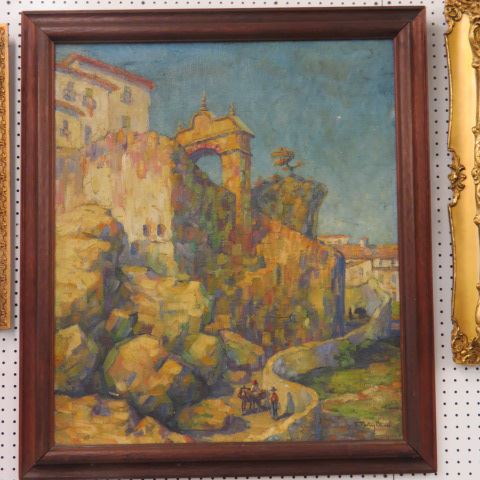 Appraisal: Elizabeth Paxton Oliver oil Mexico cityscape with figures burro on