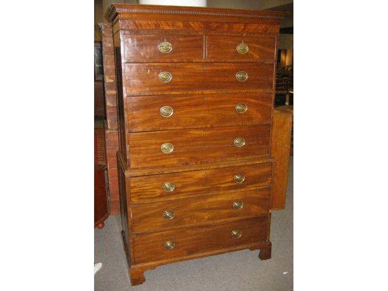 Appraisal: ENGLISH GEORGE III MAHOGANY CHEST ON CHEST With dentil molded