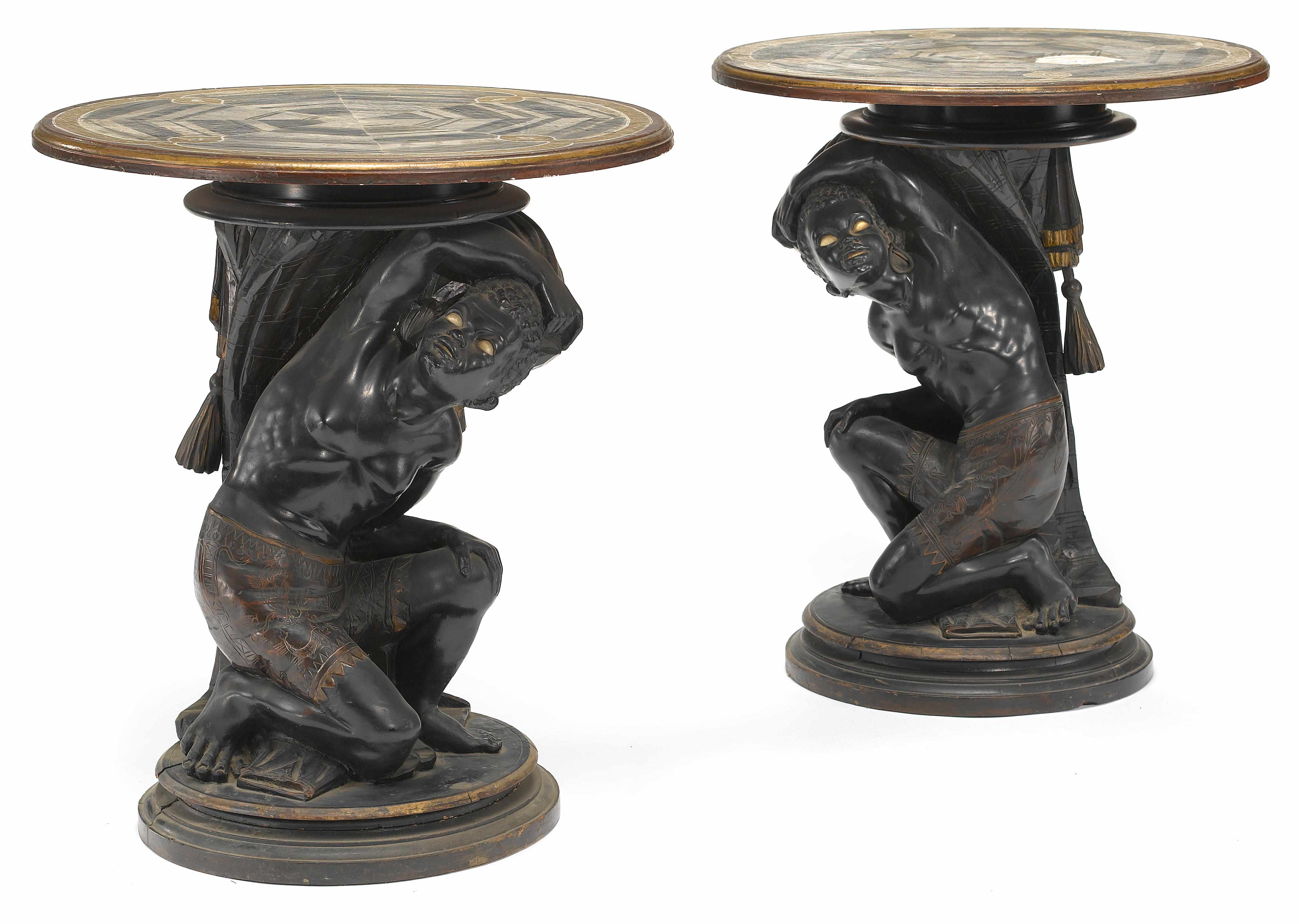 Appraisal: A pair of Italian ebonized low occasional tables late th