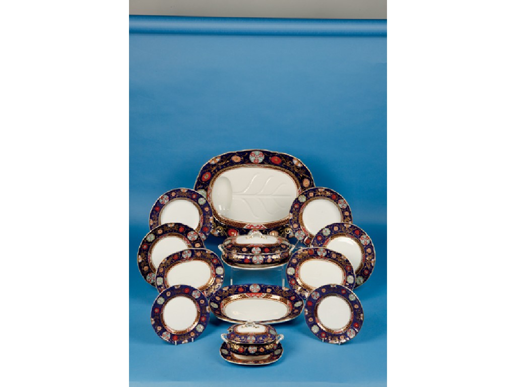 Appraisal: AN EXTENSIVE MASONS IRONSTONE DINNER SERVICE the royal blue borders