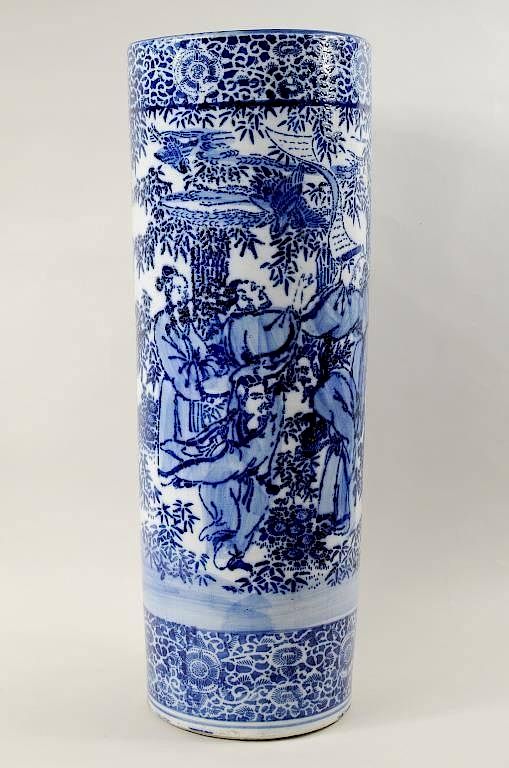 Appraisal: Asian Blue White Umbrella Stand Asian blue and white porcelain