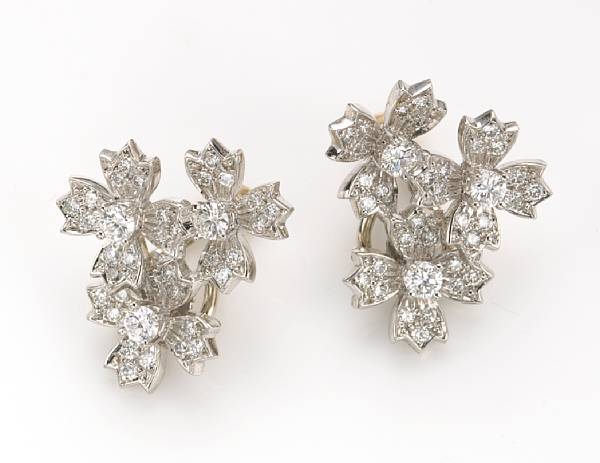 Appraisal: A pair of diamond and platinum clip-earrings Tiffany amp Co