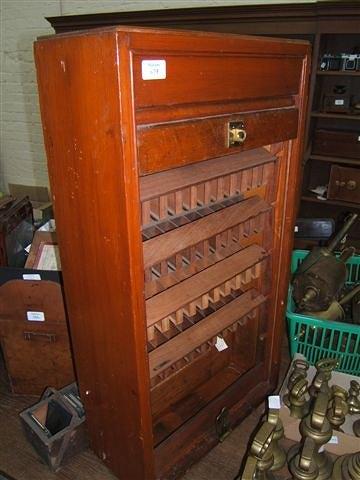 Appraisal: AN EARLY TH CENTURY MAHOGANY RAILWAY TICKET CABINET with tambour