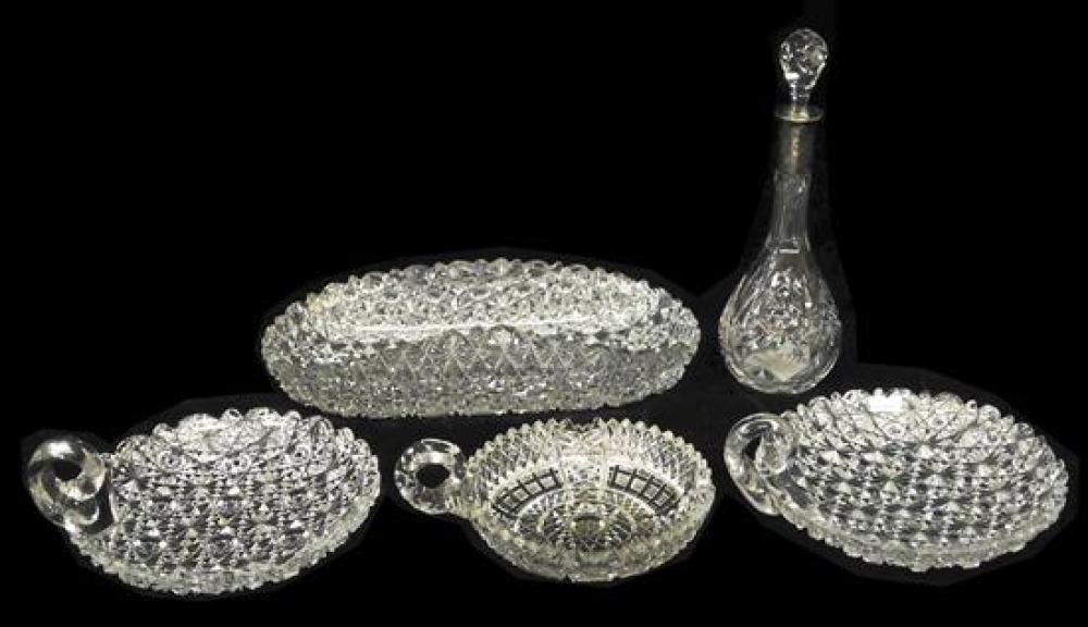 Appraisal: GLASS Five assorted cut glass pieces including three loop handle