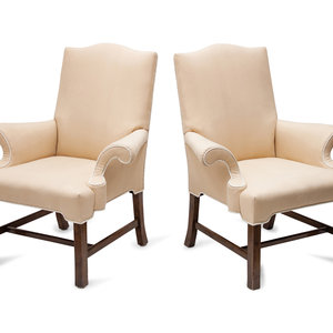 Appraisal: A Pair of Upholstered Chippendale Style Chairs Late th century