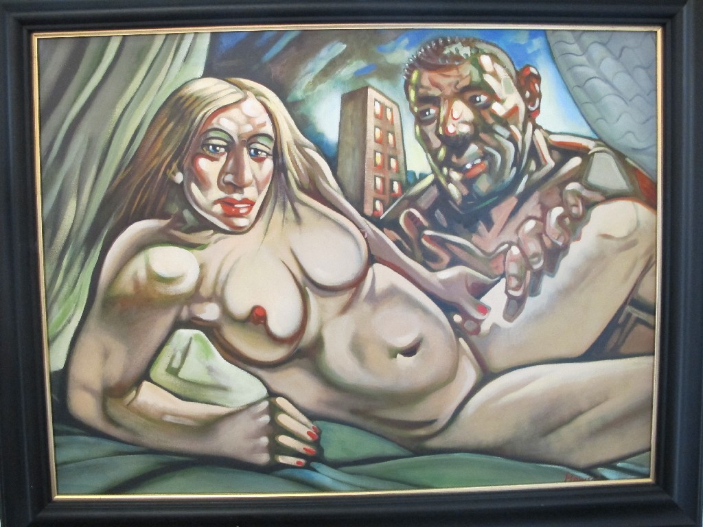 Appraisal: After PETER HOWSON Giclee reproduction on canvas 'Madonna and Guy