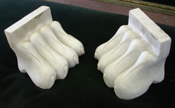 Appraisal: Large Pair of Carrara Composition Paw-Foot Bookends after the Antique