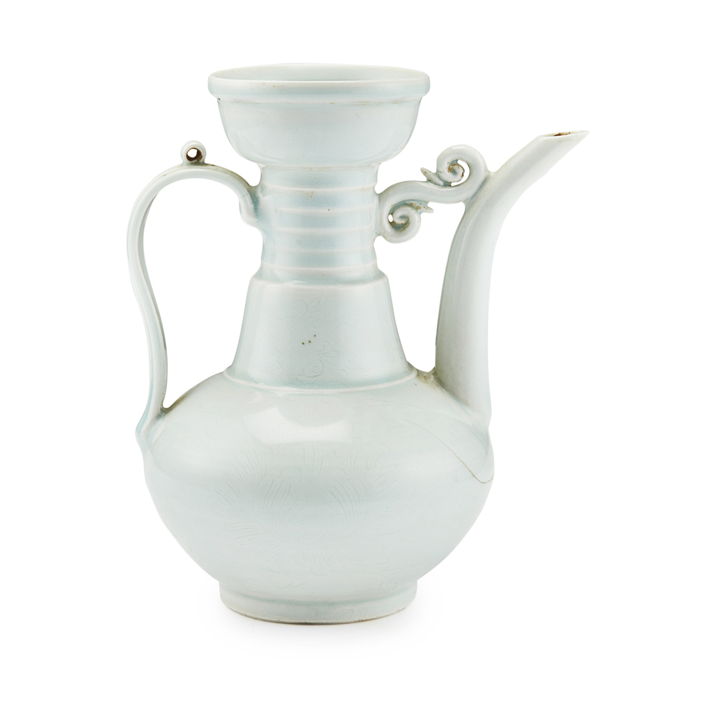 Appraisal: QINGBAI GLAZED EWER the ovoid body tapering to a tall