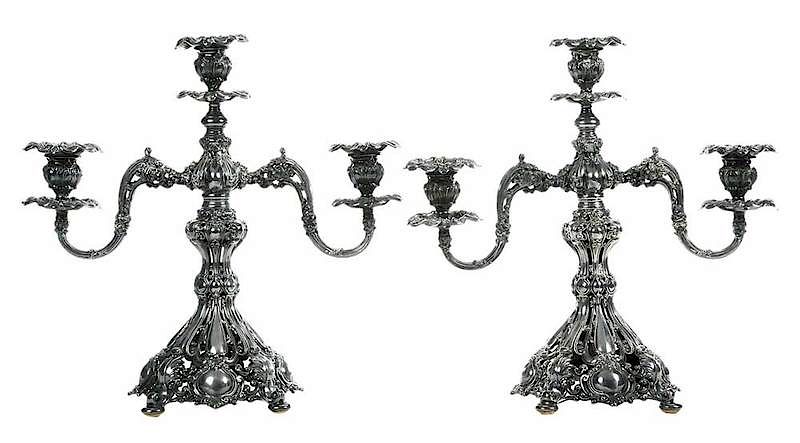 Appraisal: Pair Reed and Barton Silver-Plate Candelabra American th century two