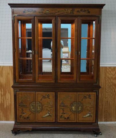 Appraisal: Modern era Japanese mahogany and walnut lighted china hutch with