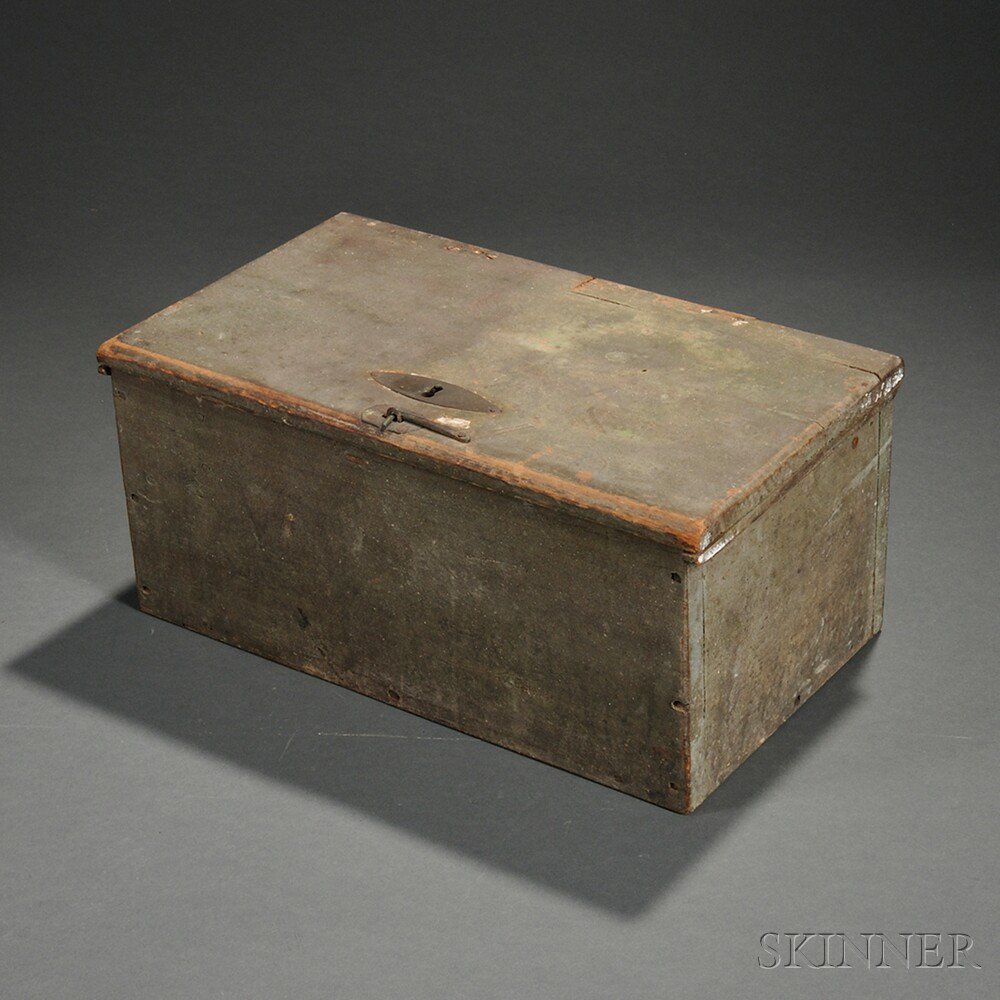 Appraisal: Green gray-painted Storage Box possibly Long Island late th century