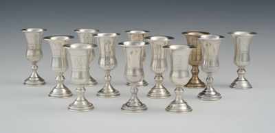 Appraisal: Twelve Judaic Sterling Silver Goblets Each measuring apprx - H