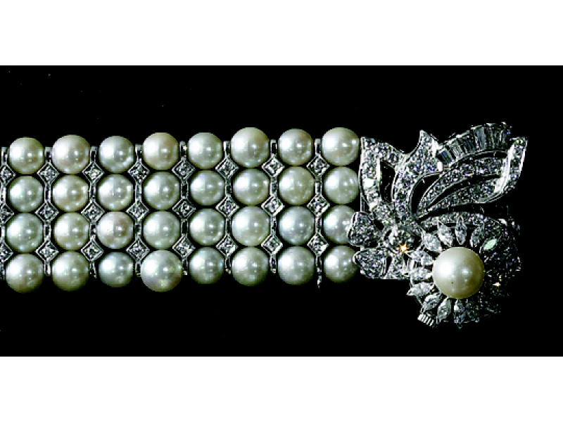 Appraisal: PEARL AND DIAMOND BRACELET WATCH k white gold bracelet comprised