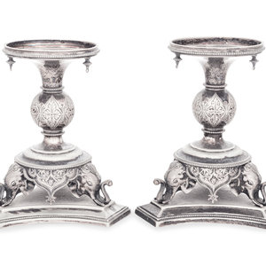 Appraisal: A Pair of English Silver-Plate pergne Bases with Elephant Decoration