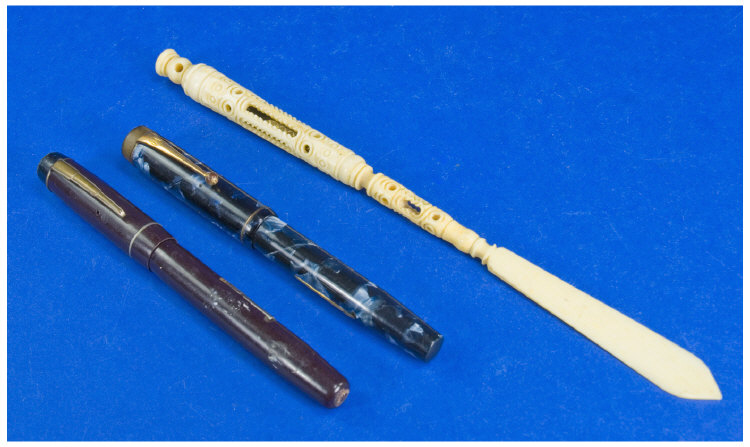 Appraisal: Two Fountain Pens Mentmore Other Together With A Combination Carved