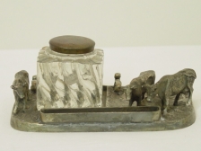 Appraisal: Inkwell single glass with cattle at trough wide loosely fitted