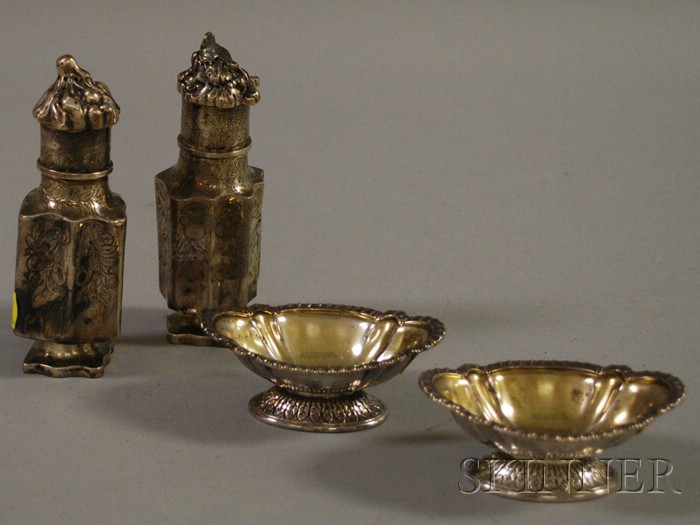 Appraisal: Pair of Sterling Salt Cellars and Pair of Sterling Casters