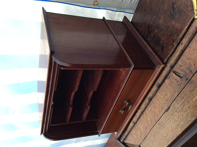 Appraisal: AN EDWARDIAN MAHOGANY TABLE TOP TAMBOUR FRONT STATIONERY CABINET with