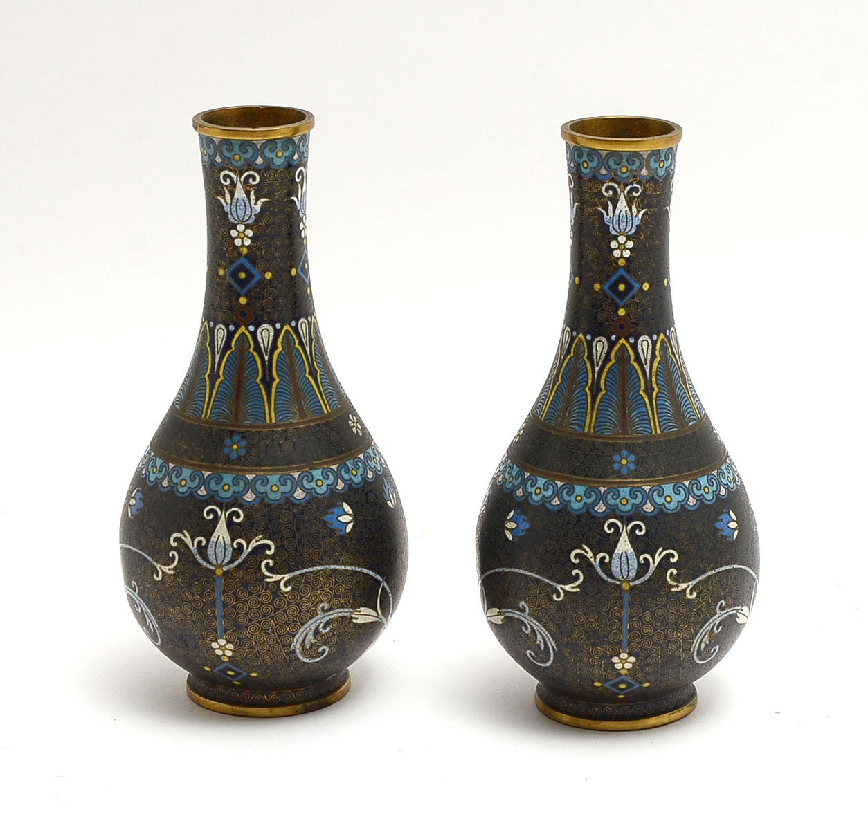 Appraisal: PAIR OF SMALL CHINESE TH C CLOISONNE VASES th century